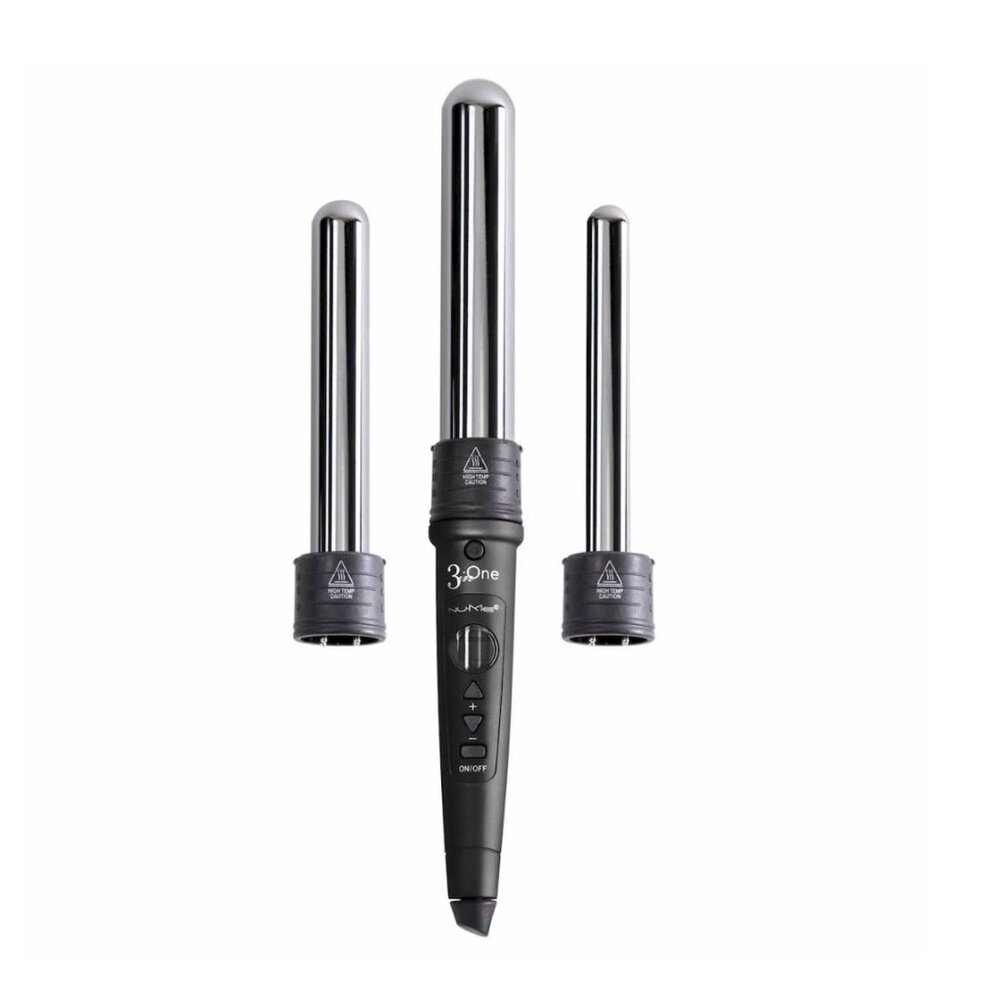 Nume 3-in-1 curling wand, 3 barrels, glove